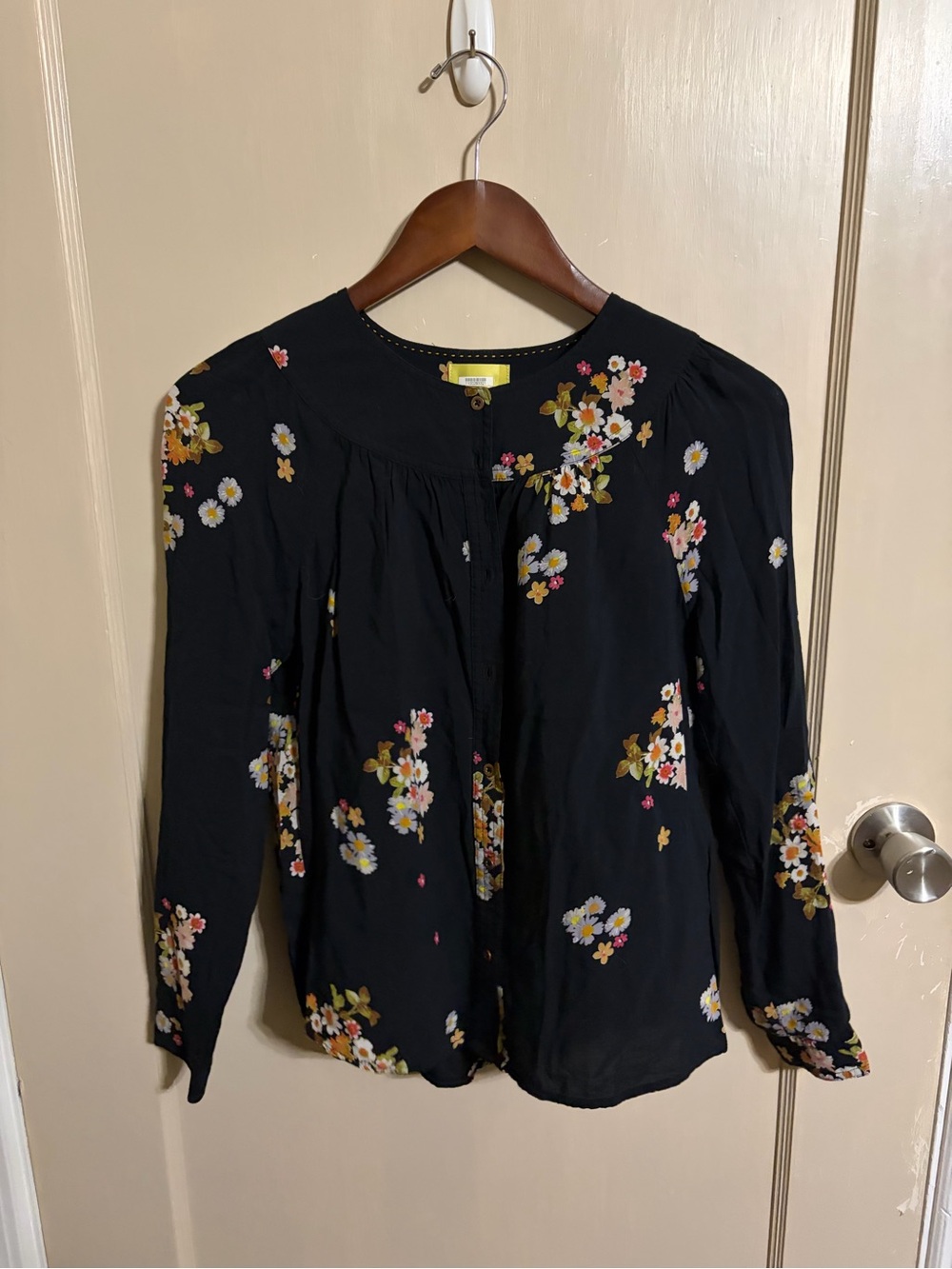 Maeve by Anthropologie "Ashbury" Black Floral Blouse